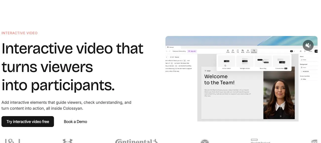 Visuel officiel Colossyan montrant le choix eLearning SCORM dans le menu Export as