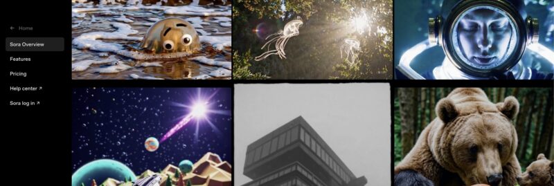 Sora (OpenAI) interface showing creative multi-scene generatio